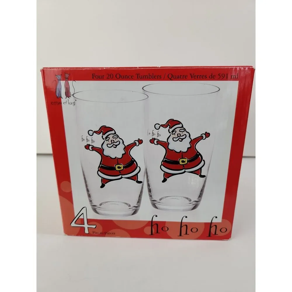 Vintage Gibson Max & Lucy 20oz Tumbler HoHoHo Santa Christmas 4 Drinking Glasses